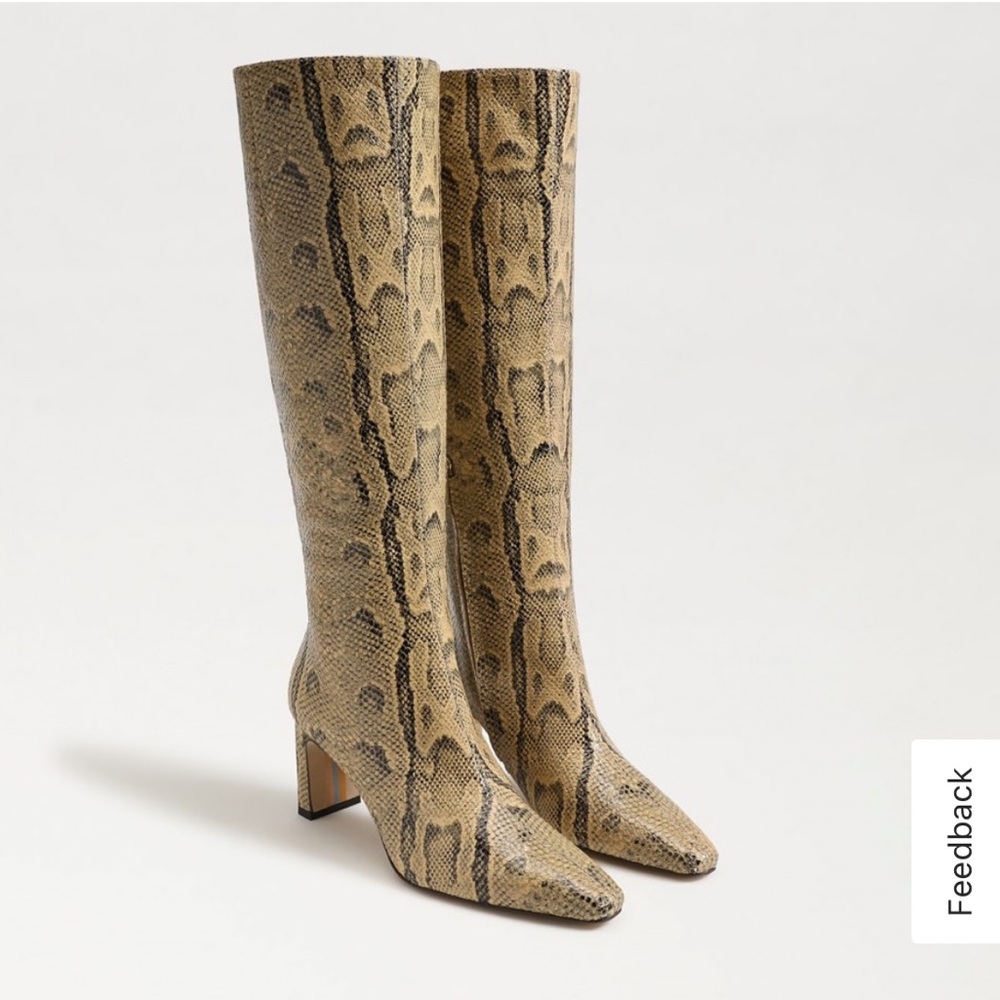 NWOB sam edelman sylvia knee high boot in tan python embossed leather size 9